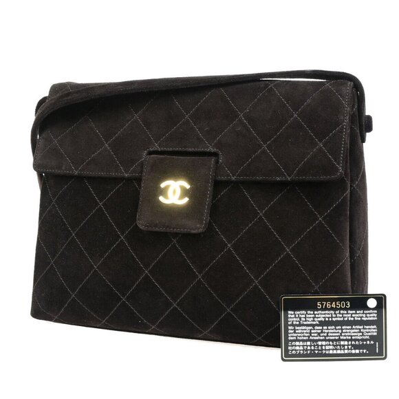 CHANEL CC Logo Matelasse Shoulder Bag Suede Leather Brown GHW Vintage - Picture 1 of 14